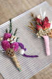 Men's Burgundy Corsage Buttonhole Brooch Pins Dry Flower Wedding Party