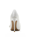 Women White Thin Heel Pointed Bride Flower 10CM High Heel Wedding Shoes
