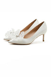 Women White Thin Heel Pointed Bride Flower 6CM High Heel Wedding Shoes