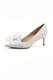 Women White Thin Heel Pointed Bride Flower 6CM High Heel Wedding Shoes