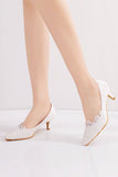 White Pointed Toe Low Heel Bridal Shoes Lace Prom Party Shoes