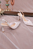 White Pointed Toe Stiletto Heeled Bridal Shoes