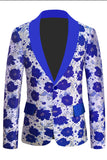 Men's Royal Blue Shawl Lapel Jacquard Prom Blazer