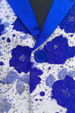 Men's Royal Blue Shawl Lapel Jacquard Prom Blazer