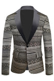 Men's Black White Notched Lapel Blazer