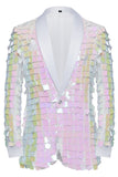 Men's Sparkly White Shawl Lapel Sequins Blazer