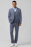 Men's Grey Blue Single Breasted Notch Lapel  Jacquard 3 Piece Wedding Suits