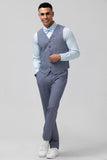 Men's Grey Blue Single Breasted Notch Lapel  Jacquard 3 Piece Wedding Suits