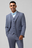 Men's Grey Blue Single Breasted Notch Lapel  Jacquard 3 Piece Wedding Suits