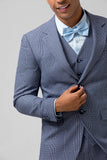 Men's Grey Blue Single Breasted Notch Lapel  Jacquard 3 Piece Wedding Suits