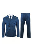 2 Pieces Blue Double Breasted Peak Lapel Men's Suit