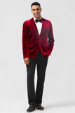 Men's Burgundy Notched Lapel Velvet Single Breasted Prom Blazer