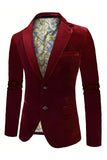 Men's Burgundy Velvet Single Breasted Blazer