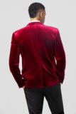 Men's Burgundy Notched Lapel Velvet Single Breasted Prom Blazer