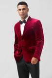 Men's Burgundy Notched Lapel Velvet Single Breasted Prom Blazer