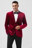 Men's Burgundy Notched Lapel Velvet Single Breasted Prom Blazer