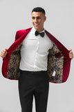 Men's Burgundy Notched Lapel Velvet Single Breasted Prom Blazer