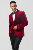 Men's Burgundy Notched Lapel Velvet Single Breasted Prom Blazer