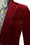 Men's Burgundy Velvet Single Breasted Blazer