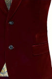 Men's Burgundy Velvet Single Breasted Blazer