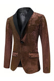 Men's Sparkly Brown One Button Shawl Lapel Blazer