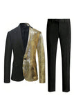 Men's Sparkly Black Golden 2 Pieces One Button Notched Lapel Prom Suit