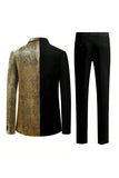 Men's Sparkly Black Golden 2 Pieces One Button Notched Lapel Prom Suit