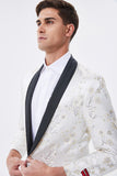 Men's Sparkly White Floral Embroidered Shawl Lapel Blazer