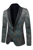 Men's Dark Blue Jacquard Shawl Lapel Prom Blazer