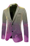 Men's Purple Yellow Notched Lapel Prom Blazer