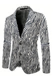 Black and White Printed Notched Lapel Men's Party Blazer