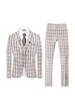 Men's Light Khaki Plaid Notched Lapel 3 Pieces Suits