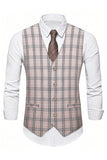 Men's Light Khaki Plaid Notched Lapel 3 Pieces Suits