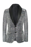 Men's Glitter Grey Shawl Lapel Prom Blazer