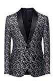 Men's Black Shawl Lapel One Button Jacquard Prom Blazer