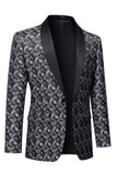 Men's Black Shawl Lapel One Button Jacquard Prom Blazer