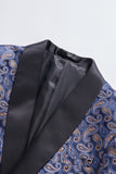 Men's Navy Shawl Lapel One Button Jacquard Prom Blazer