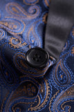 Men's Navy Shawl Lapel One Button Jacquard Prom Blazer