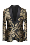 Men's Black Golden Shawl Lapel One Button Jacquard Prom Blazer