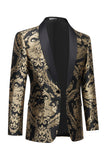 Men's Black Golden Shawl Lapel One Button Jacquard Prom Blazer