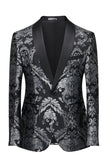 Men's Black Shawl Lapel One Button Jacquard Prom Blazer