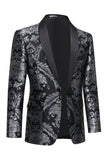 Men's Black Shawl Lapel One Button Jacquard Prom Blazer