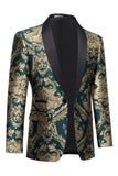 Men's Dark Green Shawl Lapel One Button Jacquard Prom Blazer