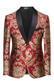 Men's Red Shawl Lapel One Button Jacquard Prom Blazer