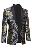 Men's Royal Blue Shawl Lapel One Button Jacquard Prom Blazer