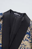 Men's Royal Blue Shawl Lapel One Button Jacquard Prom Blazer