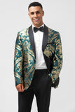 Men's Dark Green One Button Jacquard Prom Blazer with Shawl Lapel