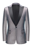 Men's Grey Sparkly Peak Lapel One Button 2 Piece Wedding Suits