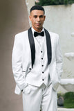 Men's White One Button Shawl Lapel 3 Piece Wedding Suits