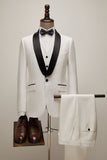 Men's White Shawl Lapel 3 Pieces One Button Wedding Suits